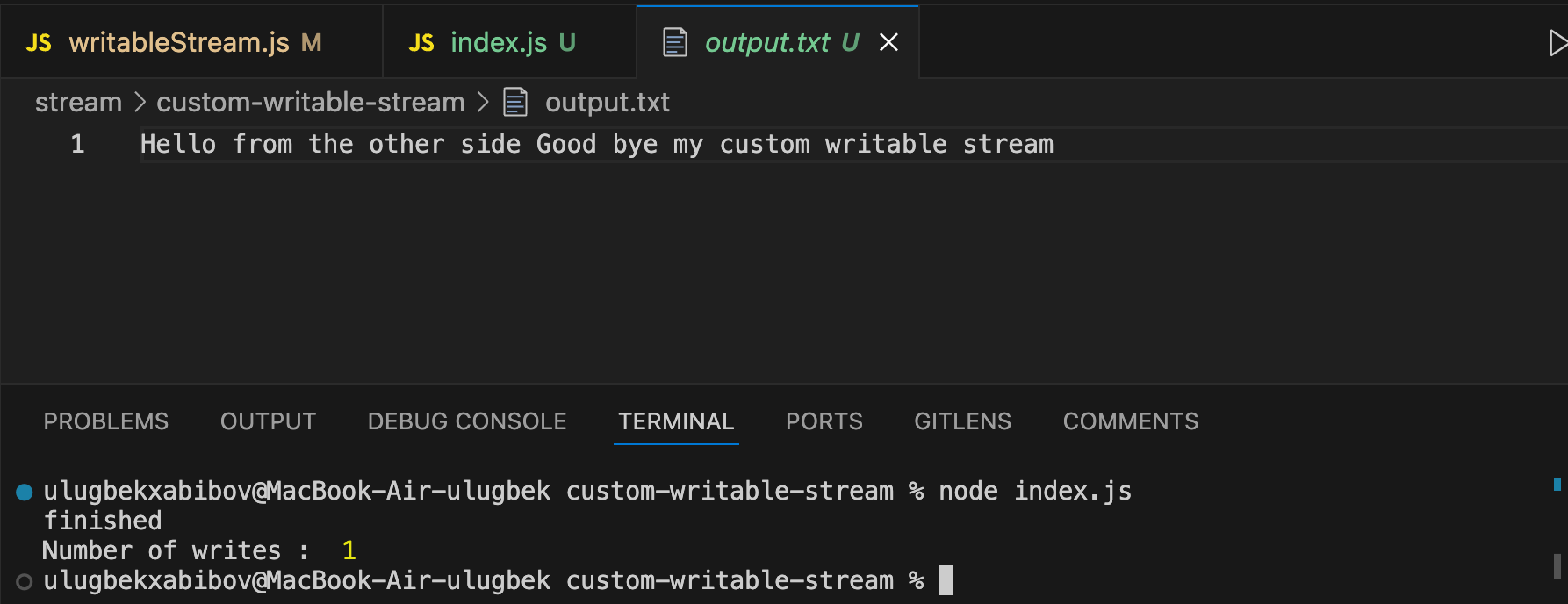 custom stream ishlatish natijasi