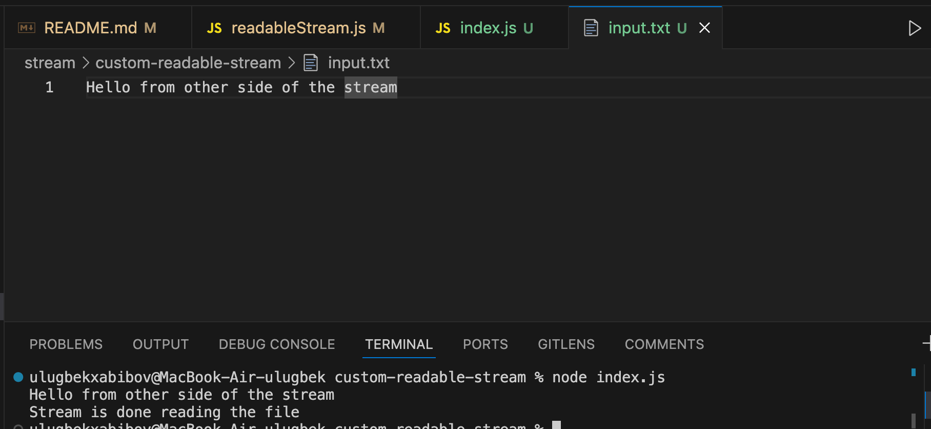 custom readable stream natijasi